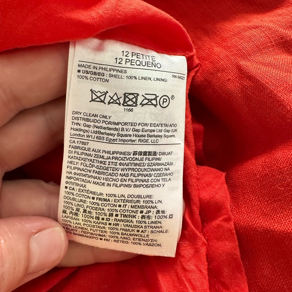 Banana Republic reddish orange linen high low Lagenlook dress pockets petite 12 - Picture 6 of 6